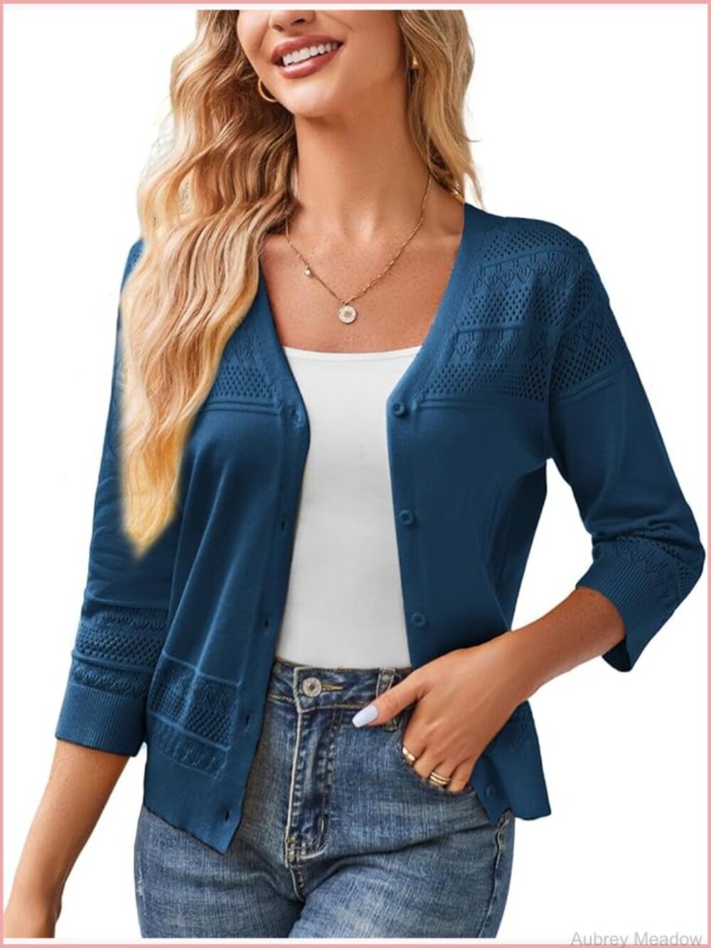 Cropped Cardigan 3/4 Sleeve Lightweight Crochet Shrug Knit Sweater Tops